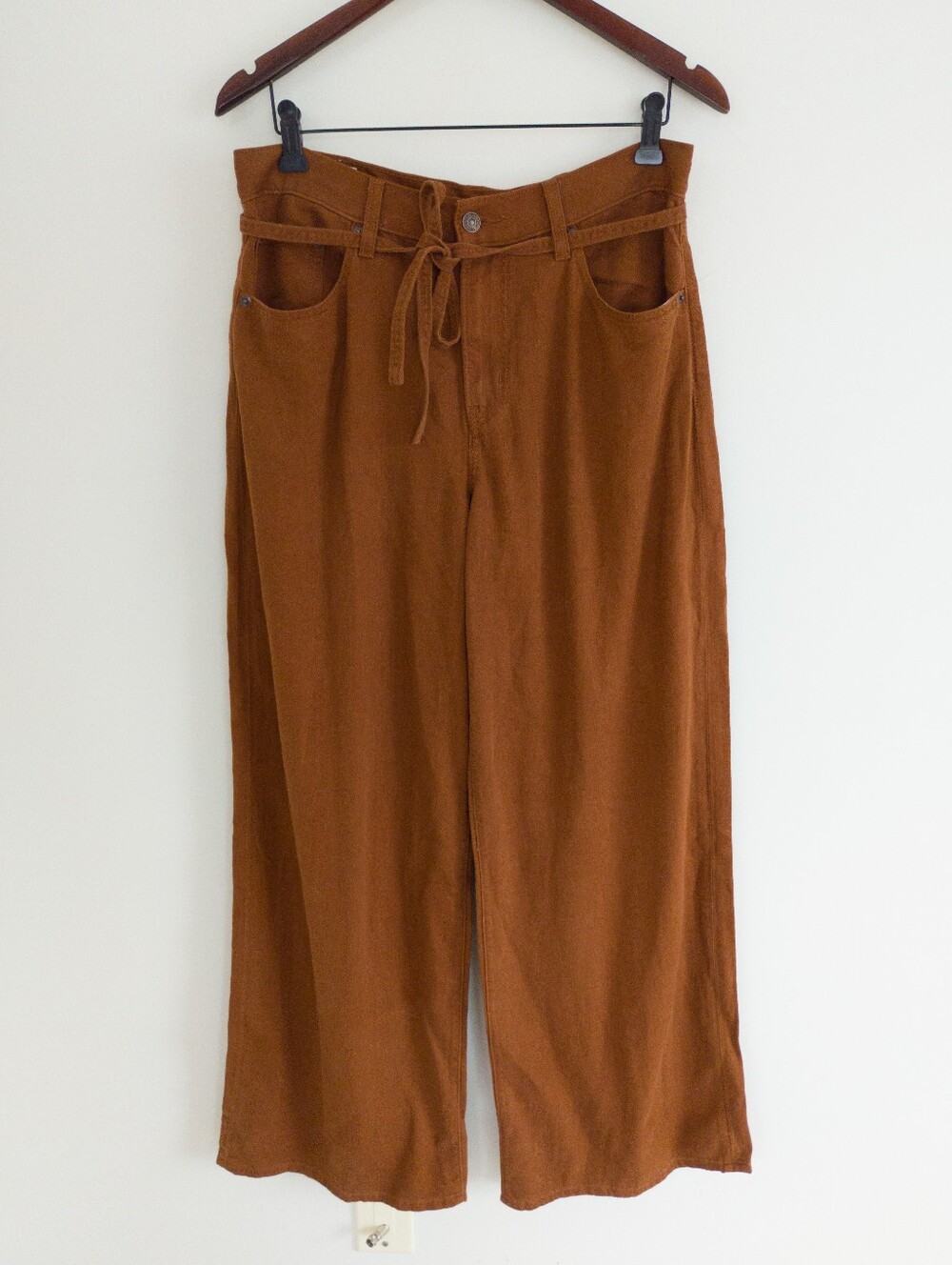 Levi's Premium XL Baggy Straight Linen Pants Brown Size 28 Tie Waist